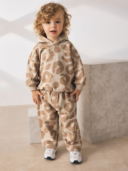 Tan Brown Animal Print Hoodie And Joggers Set (3mths-7yrs) image 1