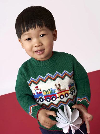 JoJo Maman Bébé Green Santa & Reindeer Christmas Jumper