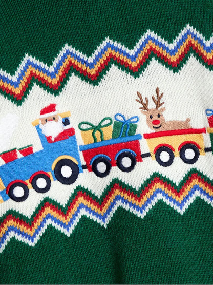 JoJo Maman Bébé Green Santa & Reindeer Christmas Jumper