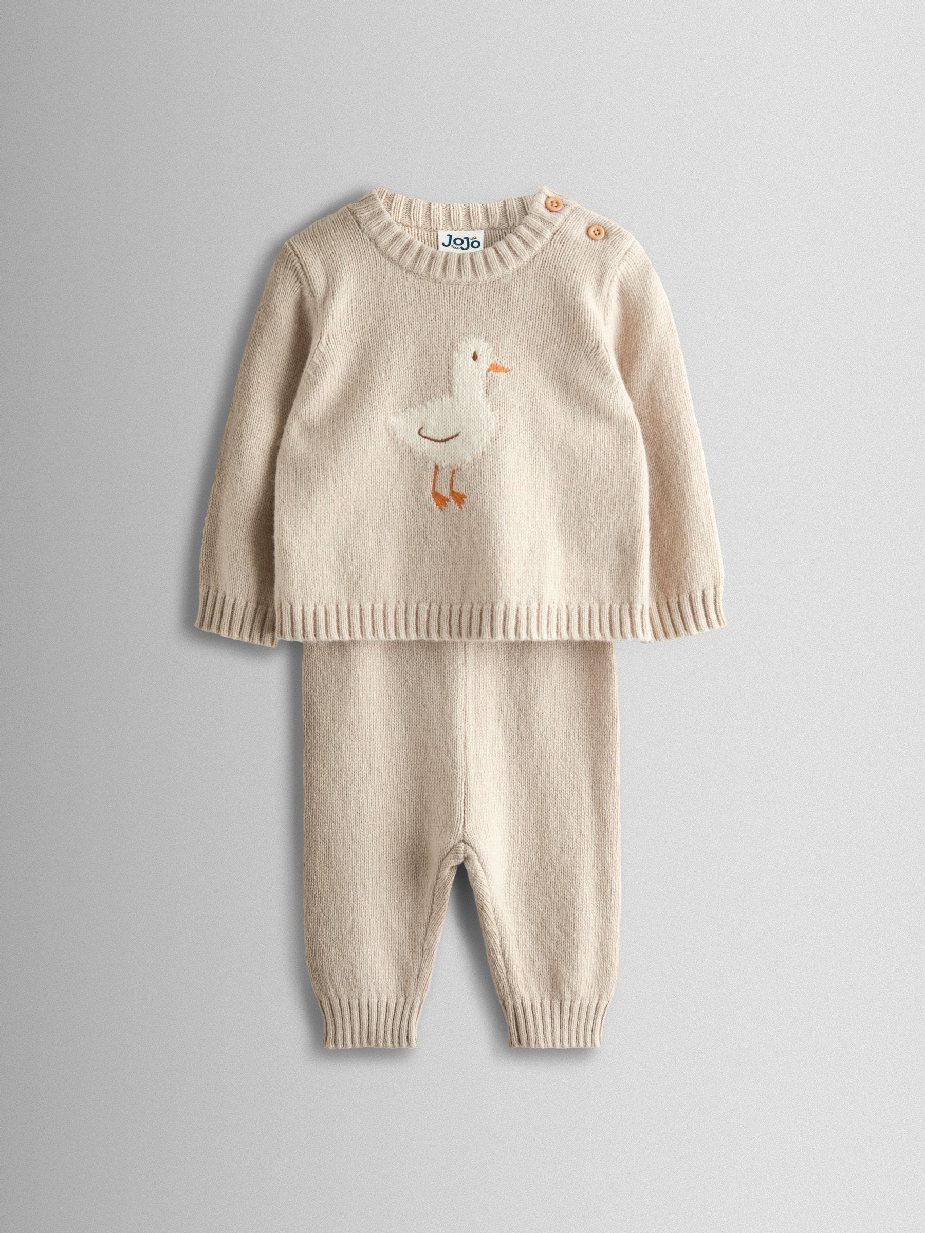 JoJo Maman Bébé Grey Duck Knit Top & Bottom Set image 1