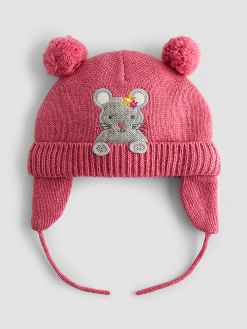 JoJo Maman Bébé Pink Mouse Appliqué Hat image 1