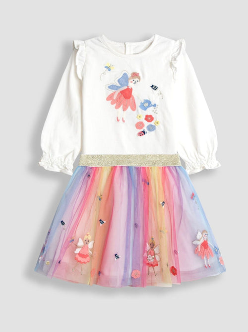 Dsiney Kidz - JoJo Maman Bébé Cream Unicorn Frill Sleeve Top & Tulle Skirt Set image 1