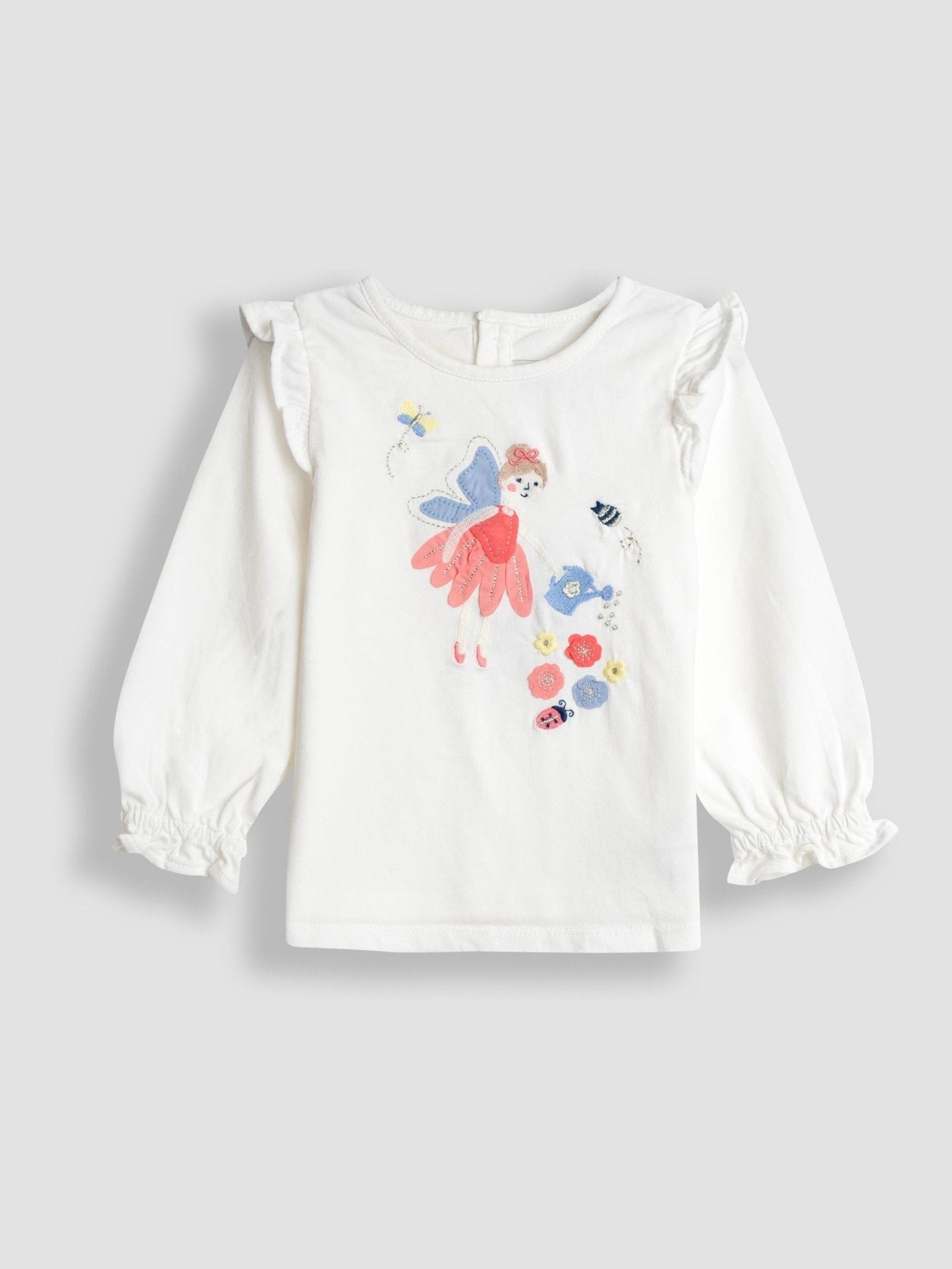 JoJo Maman Bébé Cream Unicorn Frill Sleeve Top & Tulle Skirt Set image 2