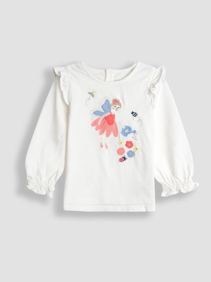 JoJo Maman Bébé Cream Unicorn Frill Sleeve Top & Tulle Skirt Set image 2
