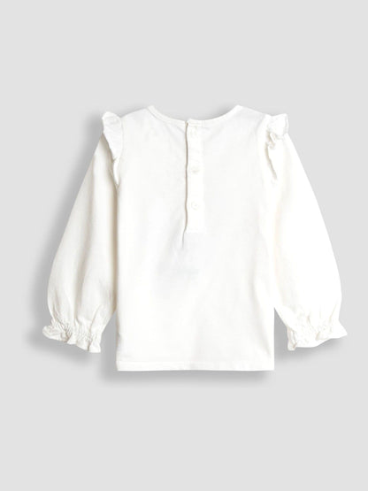 JoJo Maman Bébé Cream Unicorn Frill Sleeve Top & Tulle Skirt Set image 3