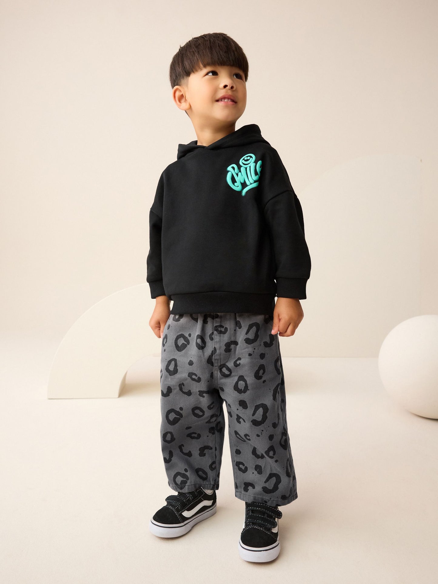 Dsiney Kidz - Charcoal Grey Leopard Print Pull On Wide Trousers (3mths-7yrs) image 2