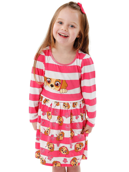 Character Pink PAW Patrol Skye Striped 100% Cotton Dress image 1