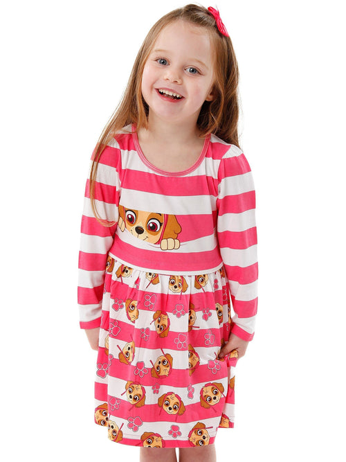 Character Pink PAW Patrol Skye Striped 100% Cotton Dress image 1