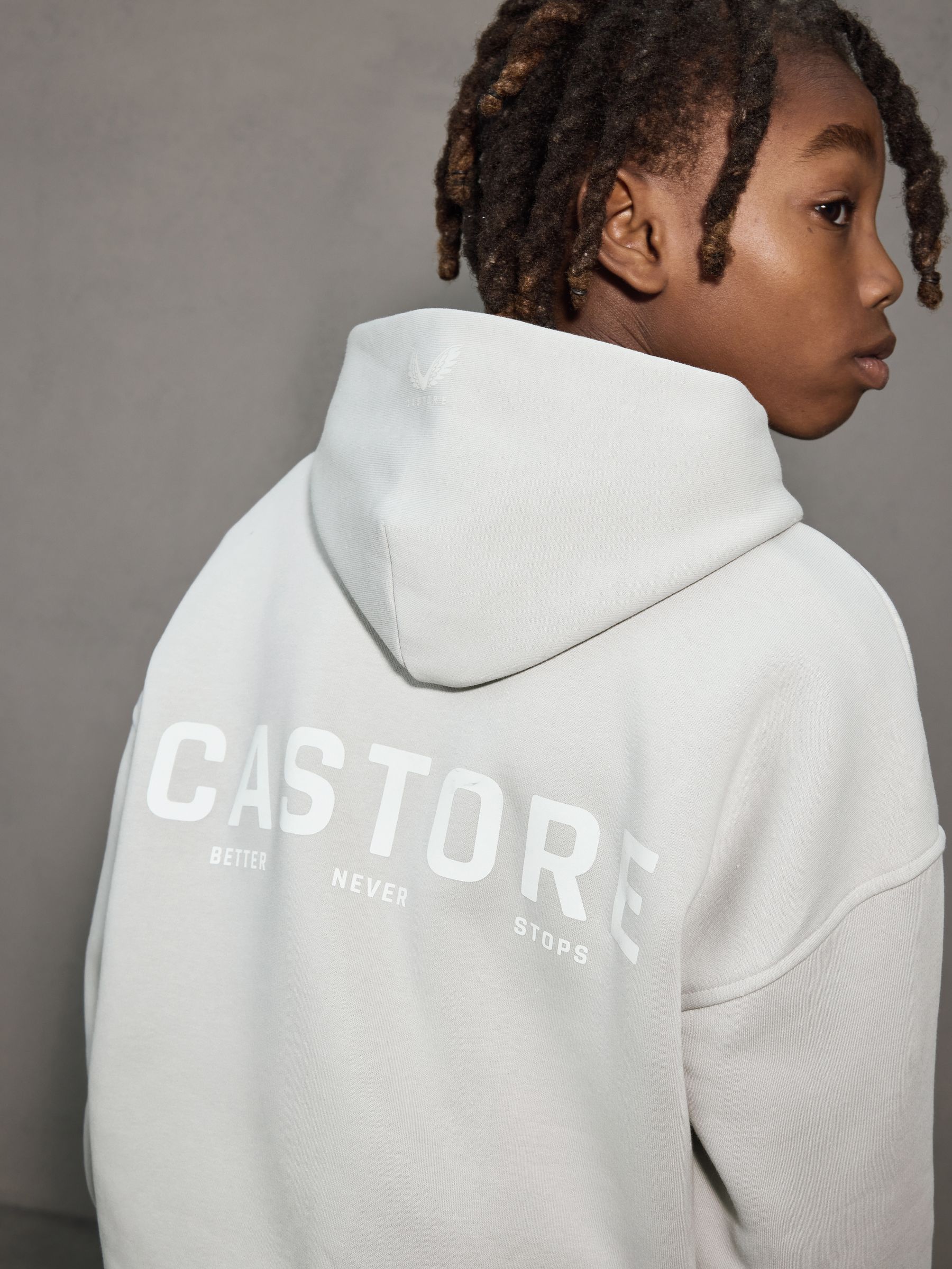 Dsiney Kidz - Castore Light Grey Logo Oversized Heavyweight Cotton Hoodie image 2