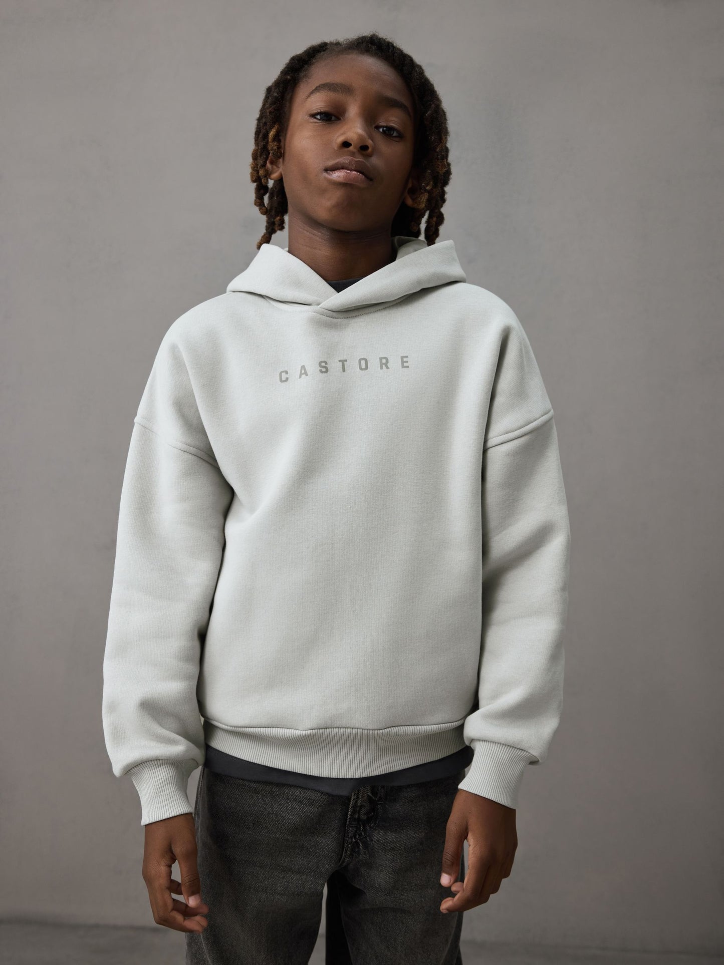 Dsiney Kidz - Castore Light Grey Logo Oversized Heavyweight Cotton Hoodie image 3