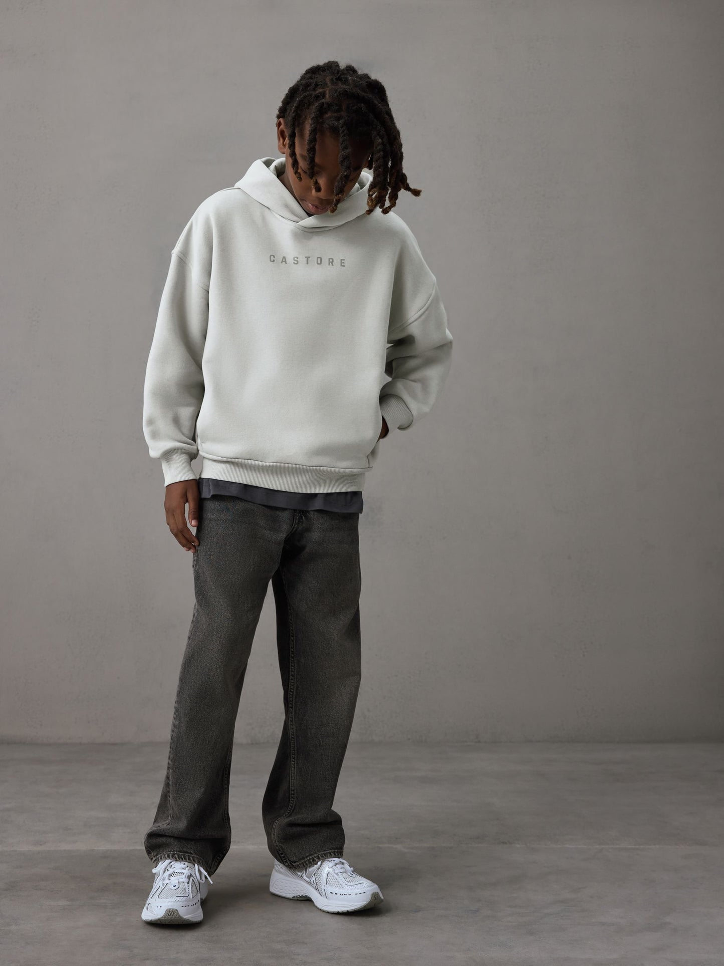 Dsiney Kidz - Castore Light Grey Logo Oversized Heavyweight Cotton Hoodie image 4