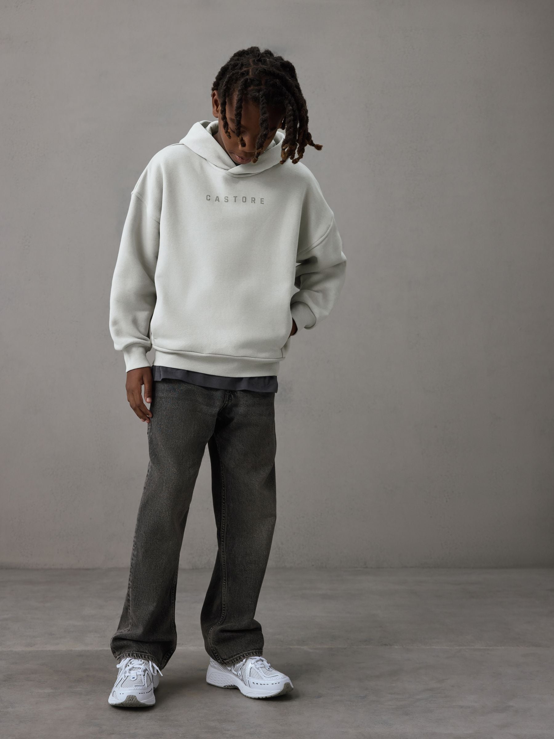 Dsiney Kidz - Castore Light Grey Logo Oversized Heavyweight Cotton Hoodie image 4