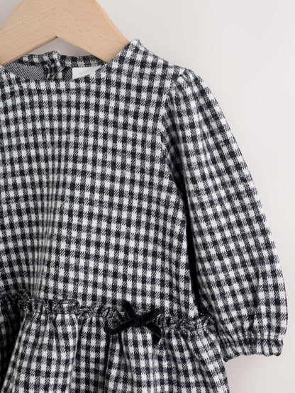 Black/Grey Gingham Baby Long Sleeve Tiered Dress with Tights (0mths-2yrs)