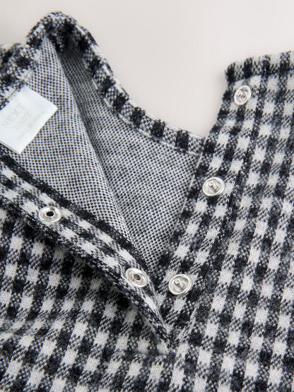 Black/Grey Gingham Baby Long Sleeve Tiered Dress with Tights (0mths-2yrs)