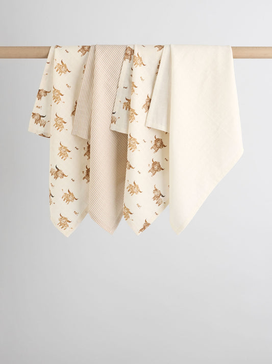 Neutral Hamish the Cow Baby Muslin Cloths 4 Pack image 1