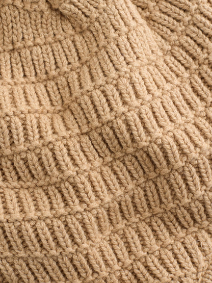 Natural Borg Baby Knitted Trapper Hat With Pom (0mths-2yrs) image 3