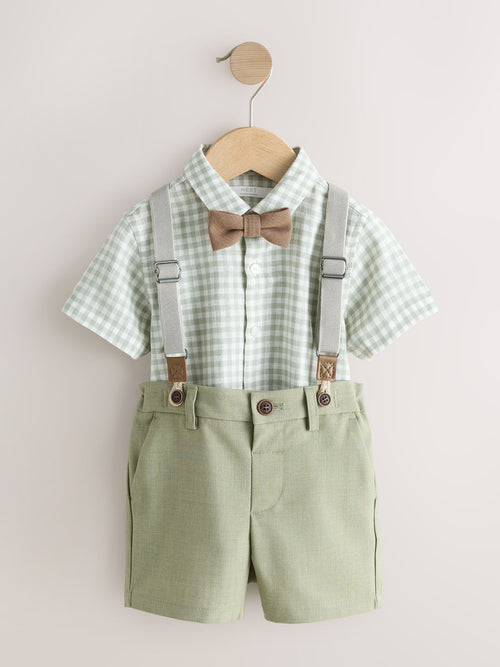 Dsiney Kidz - Sage Green Gingham Shirt Shorts Braces & Bow Tie Set (3mths-9yrs) image 1