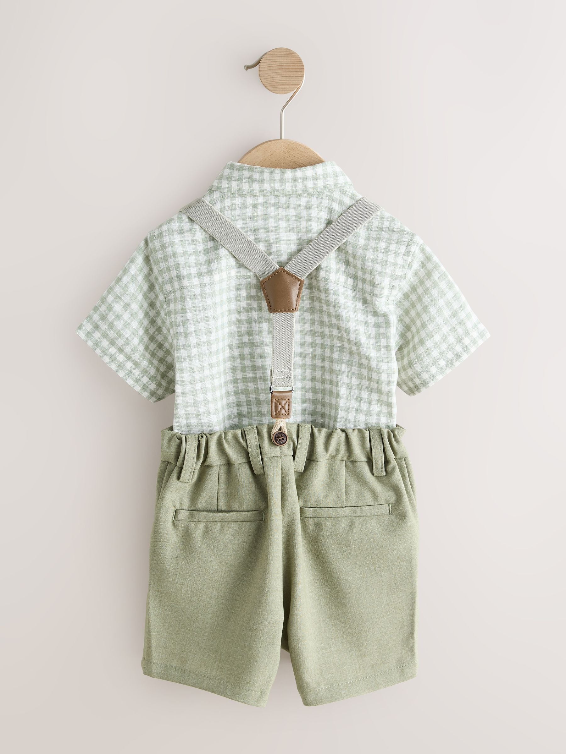 Sage Green Gingham Shirt Shorts Braces & Bow Tie Set (3mths-9yrs) image 3