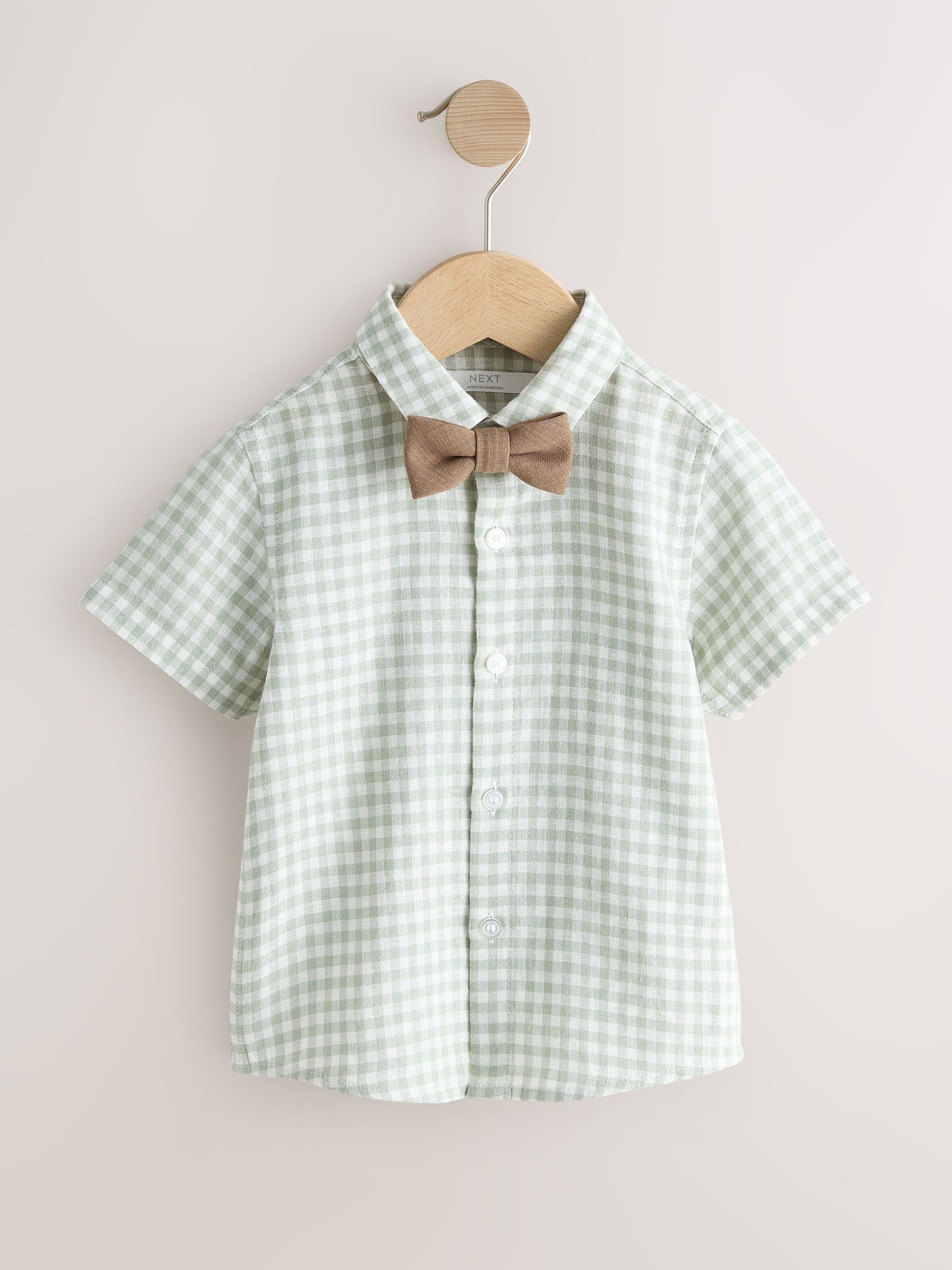Sage Green Gingham Shirt Shorts Braces & Bow Tie Set (3mths-9yrs) image 5