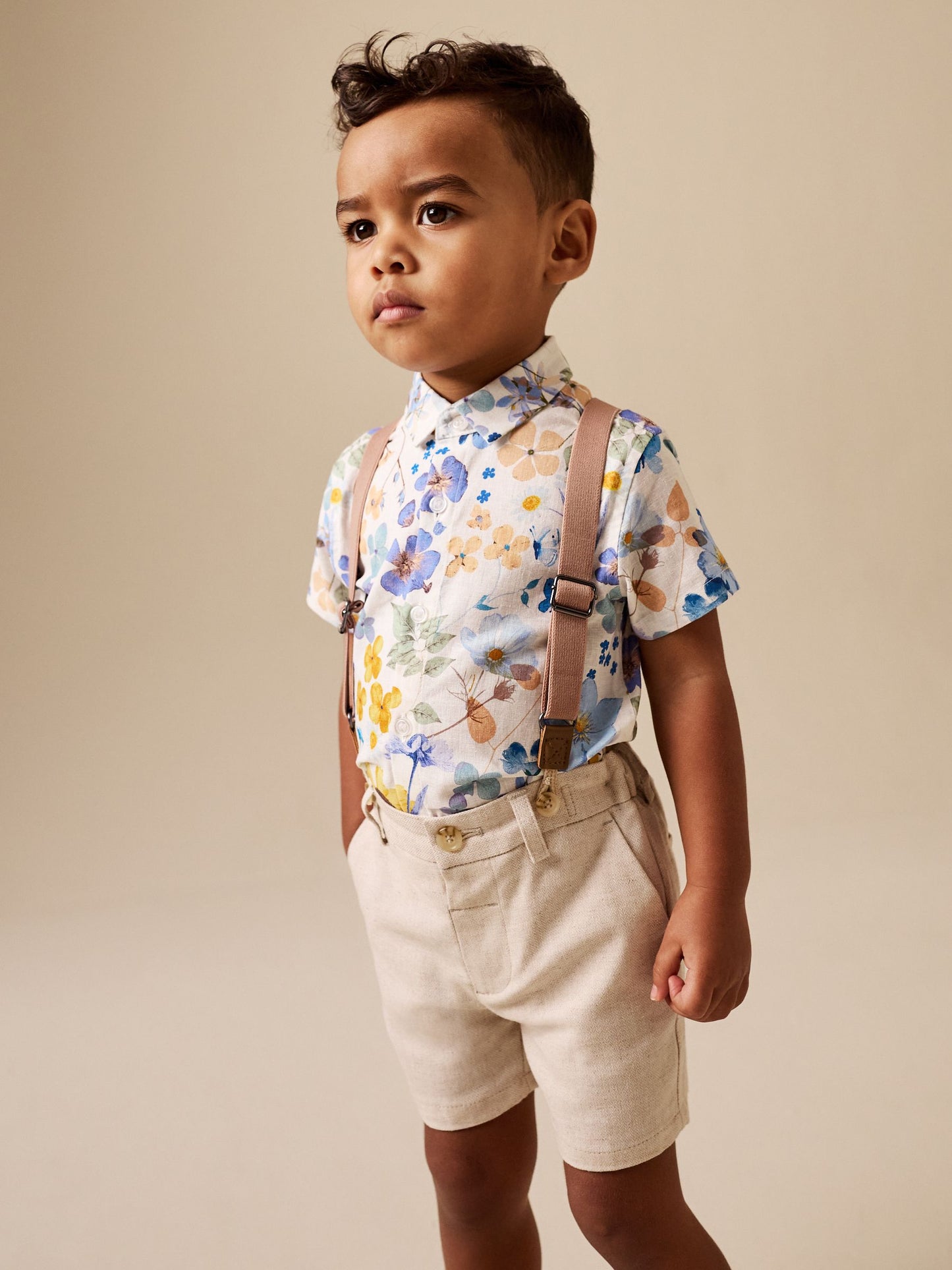 Floral Printed Shirt Short & Braces Set (3mths-9yrs) image 1