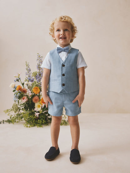Blue Waistcoat, Shirt, Shorts & Tie Set (3mths-9yrs) image 2