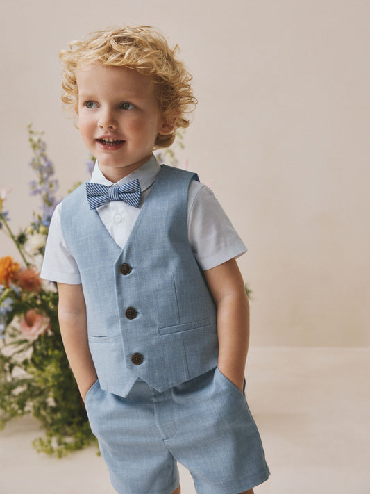 Blue Waistcoat, Shirt, Shorts & Tie Set (3mths-9yrs) image 1