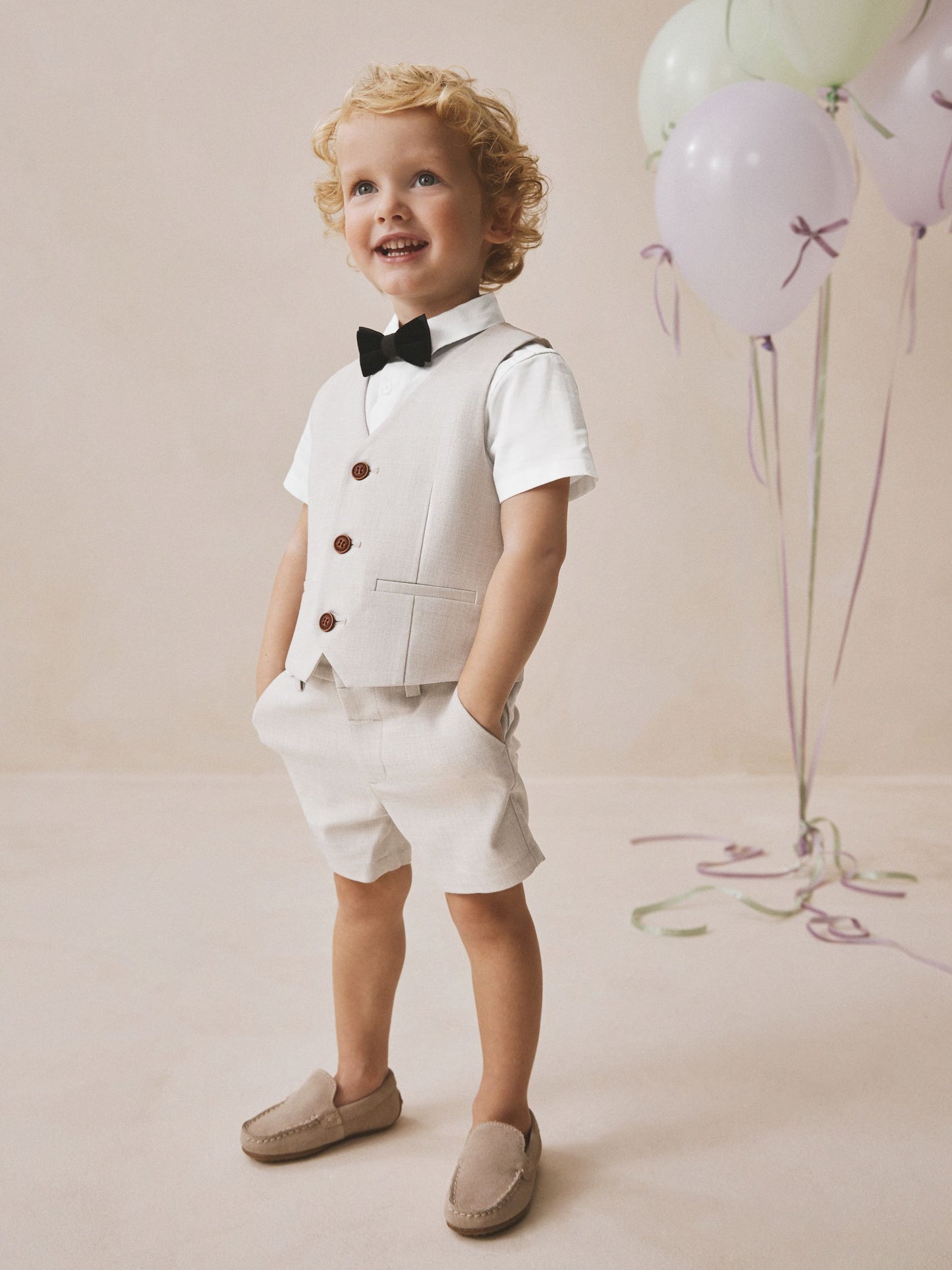Neutral Waistcoat, Shirt, Shorts & Tie Set (3mths-9yrs) image 1