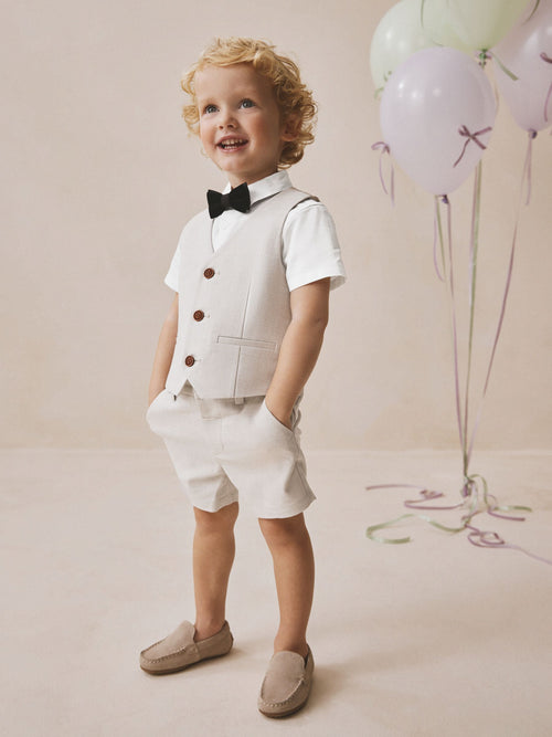 Neutral Waistcoat, Shirt, Shorts & Tie Set (3mths-9yrs) image 1