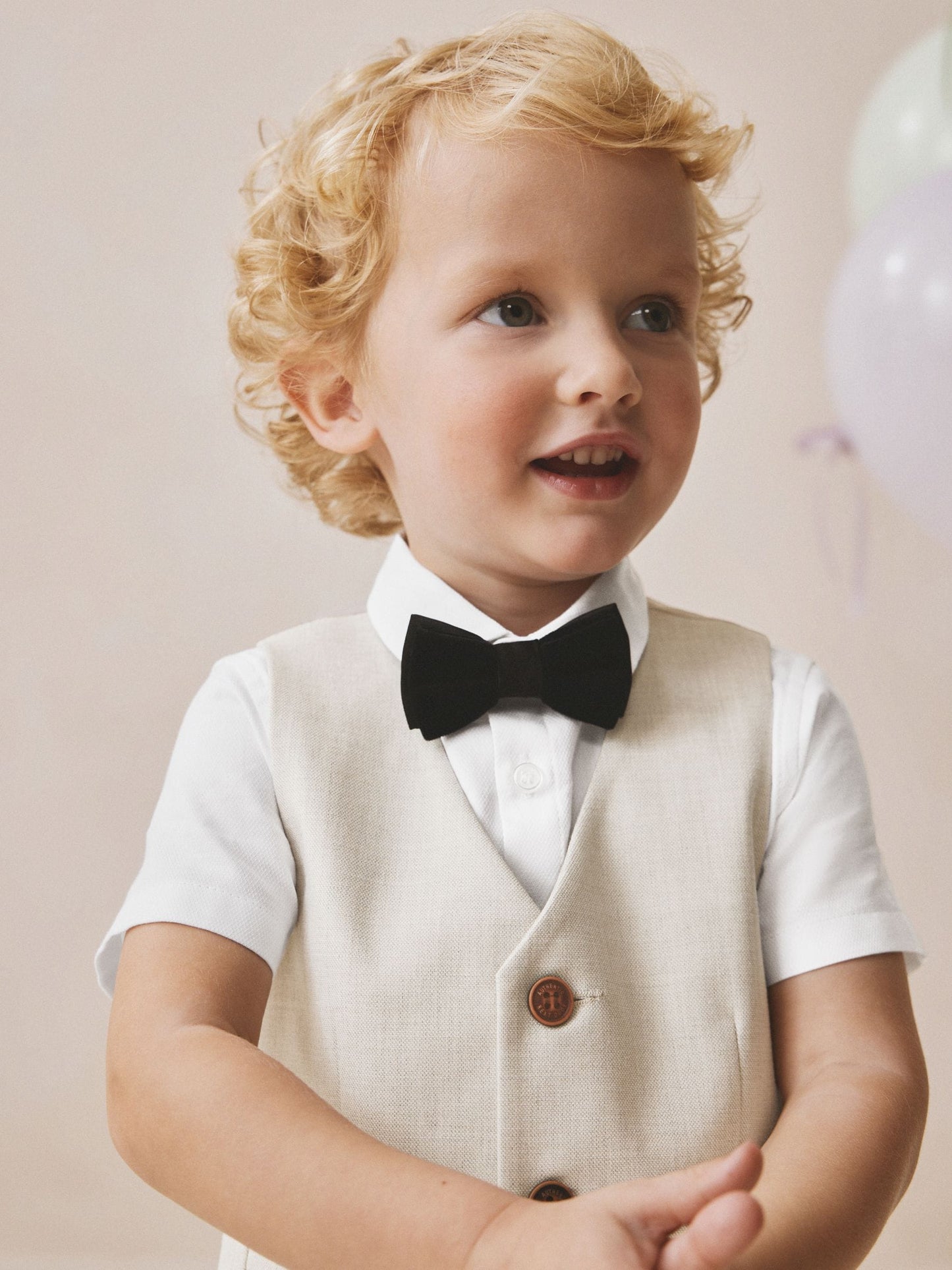 Neutral Waistcoat, Shirt, Shorts & Tie Set (3mths-9yrs) image 2