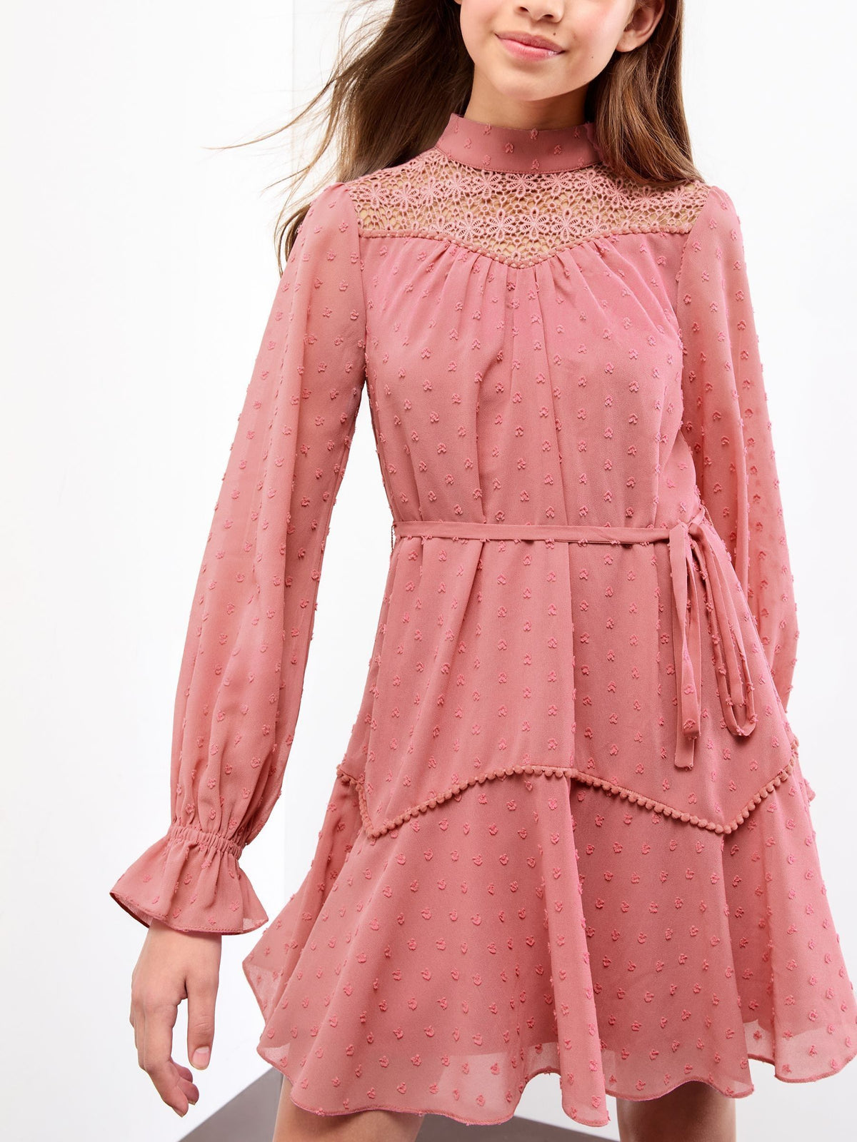 Lipsy Pink Long Sleeve Lace Yoke Dress (5-16yrs) - image 3