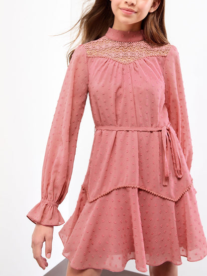Lipsy Pink Long Sleeve Lace Yoke Dress (5-16yrs) - image 3