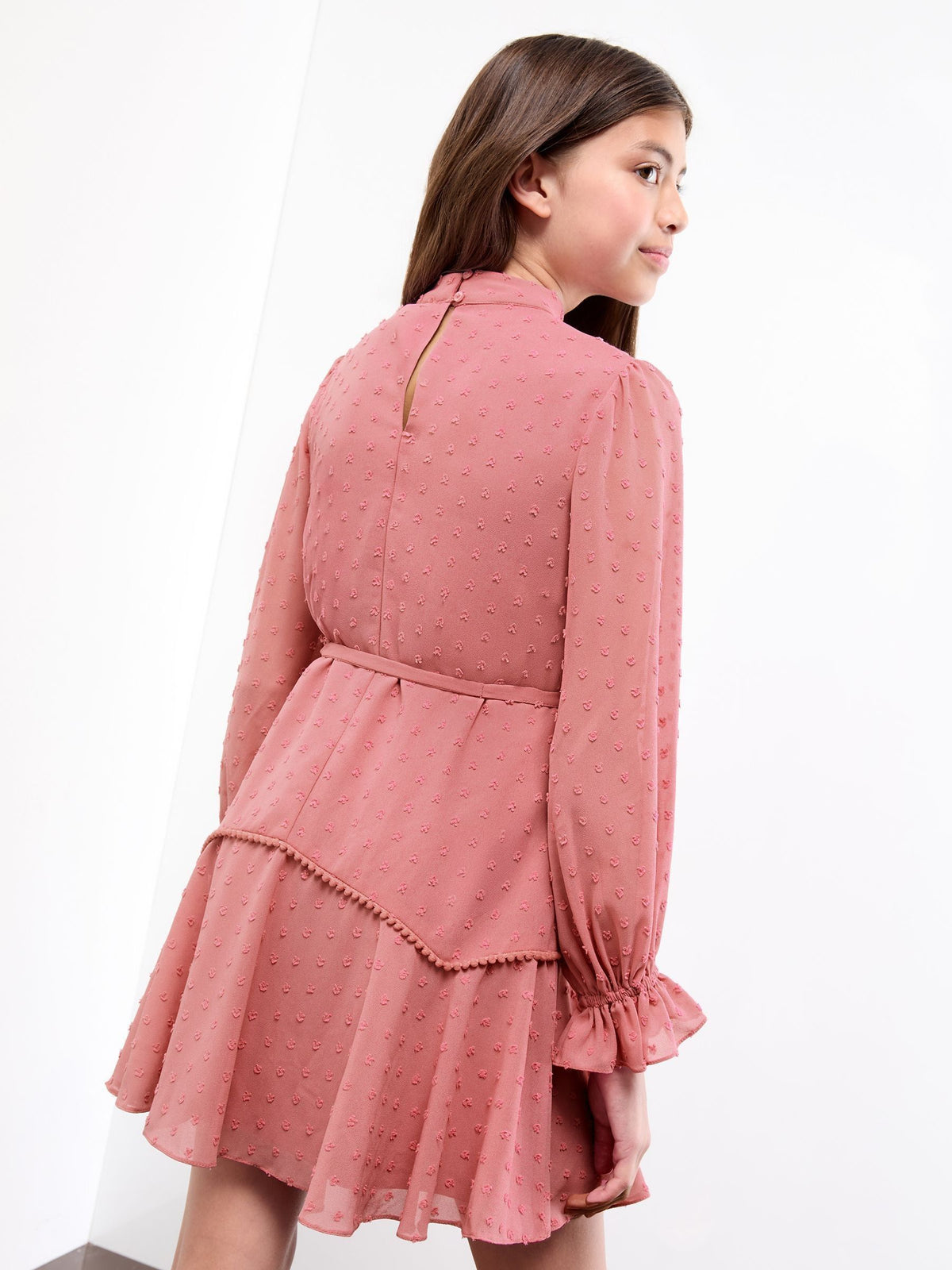 Lipsy Pink Long Sleeve Lace Yoke Dress (5-16yrs) - image 4