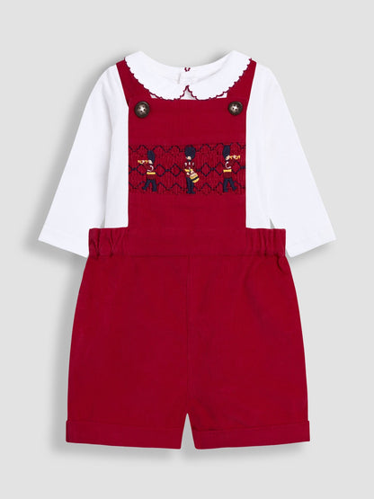 JoJo Maman Bébé Red 2-Piece Smocked Dungarees & Bodysuit Set image 1