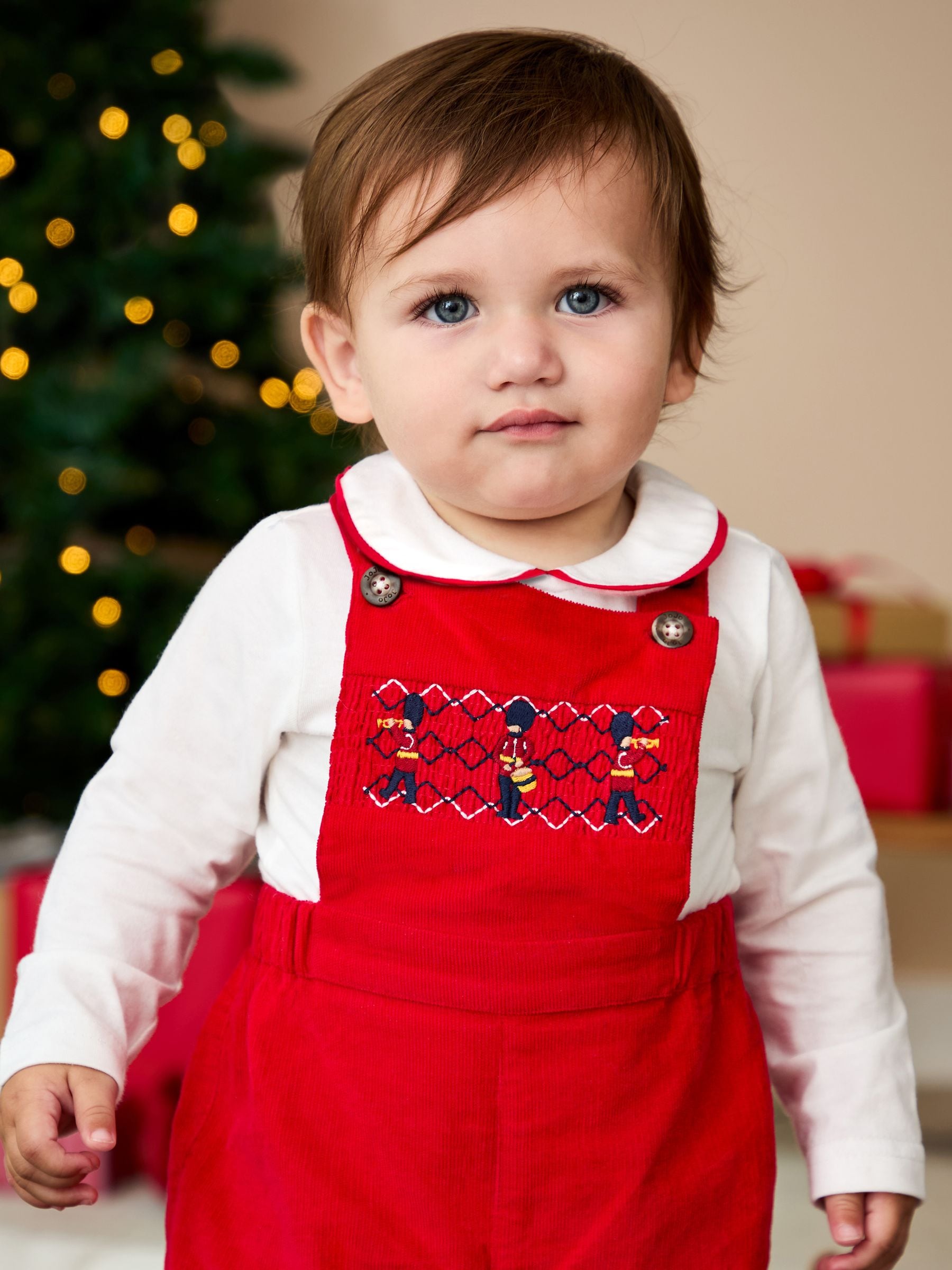 JoJo Maman Bébé Red 2-Piece Smocked Dungarees & Bodysuit Set image 2