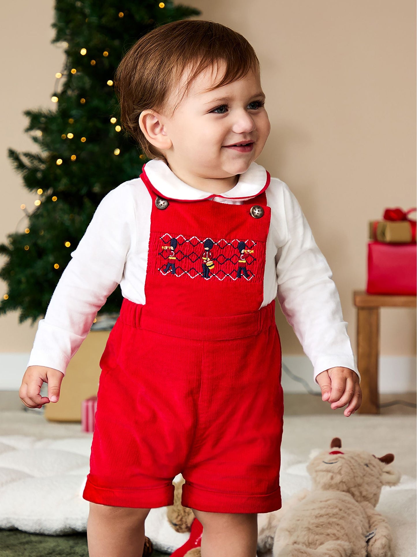 JoJo Maman Bébé Red 2-Piece Smocked Dungarees & Bodysuit Set image 3