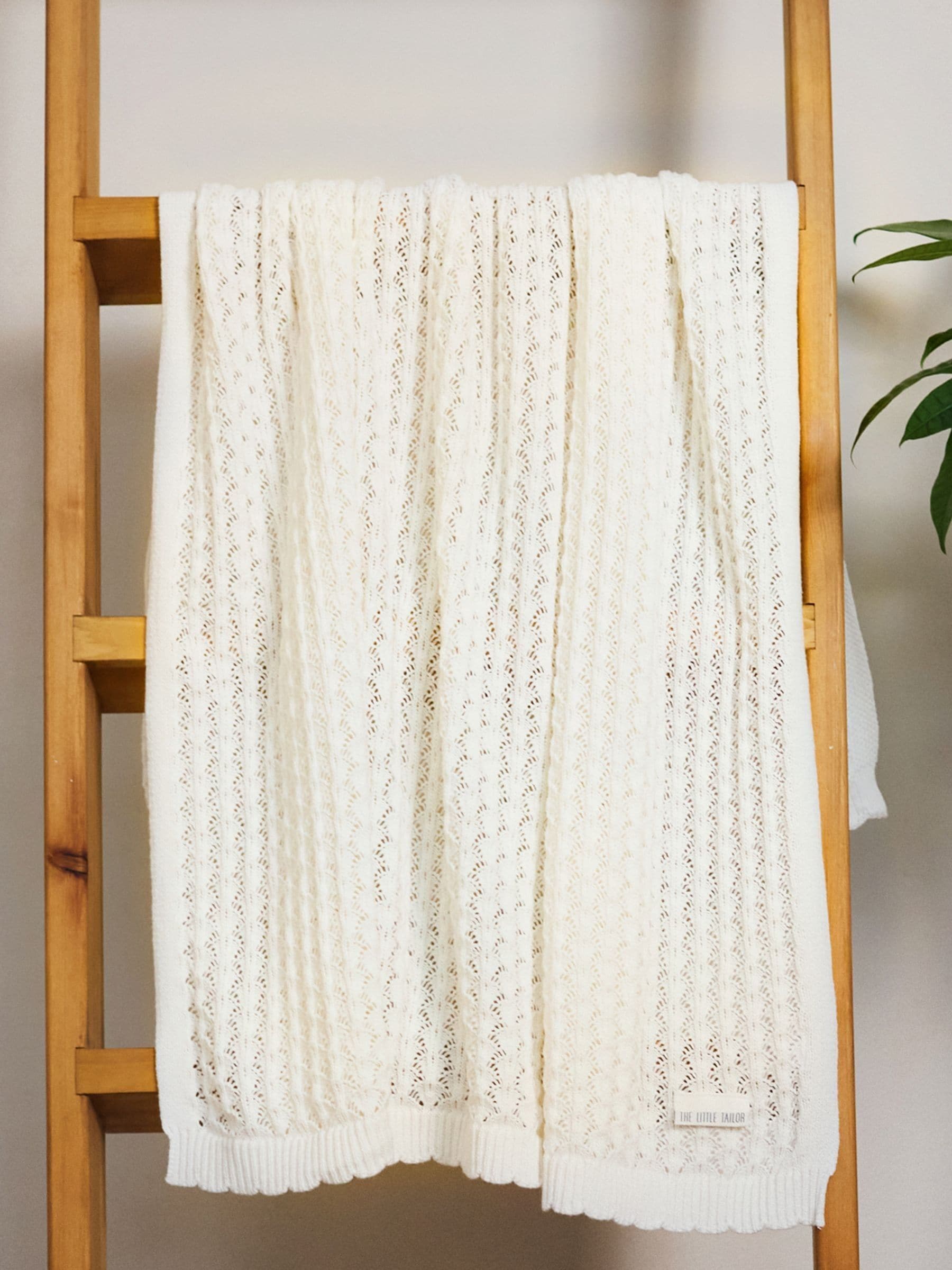 The Little Tailor Cream Baby Scallop Design Pointelle 100% Cotton Blanket image 1