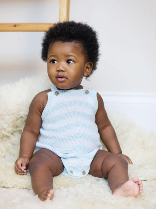 The Little Tailor Blue Baby Chevron Design Knitted 100% Cotton Romper image 1