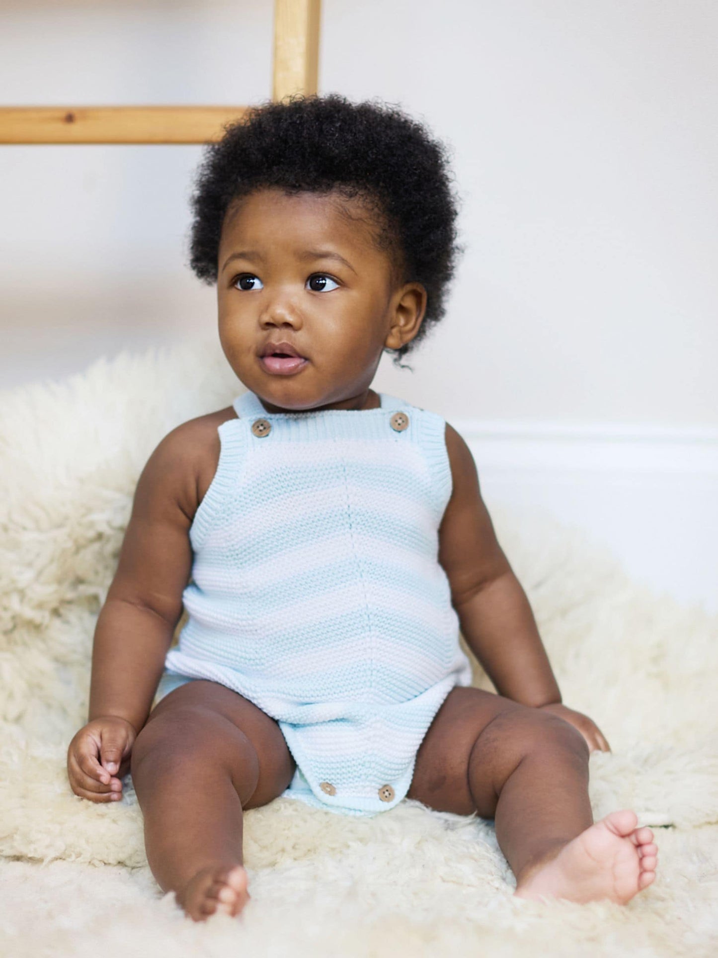 The Little Tailor Blue Baby Chevron Design Knitted 100% Cotton Romper image 1