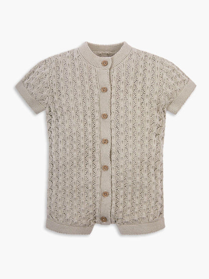 The Little Tailor Natural Baby Scallop Design Pointelle Button Through 100% Cotton Romper image 2