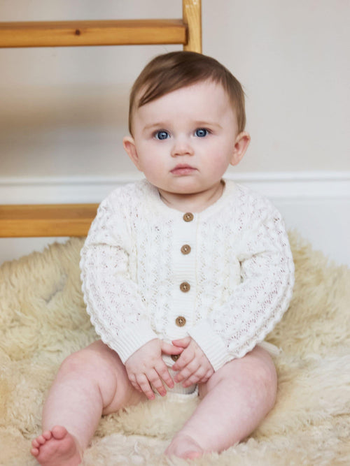 Dsiney Kidz - The Little Tailor Cream 100% Cotton Scallop Design Pointelle Cardigan image 1