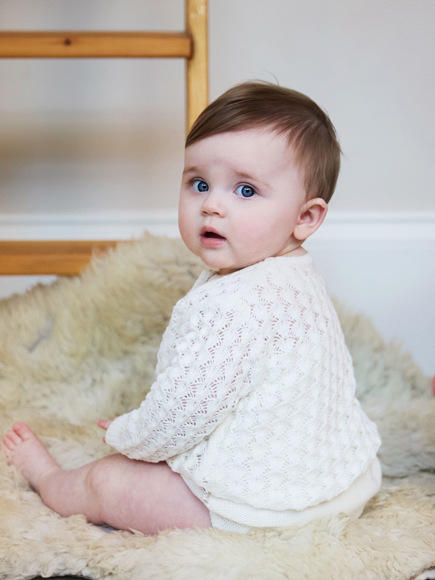 Dsiney Kidz - The Little Tailor Cream 100% Cotton Scallop Design Pointelle Cardigan image 2