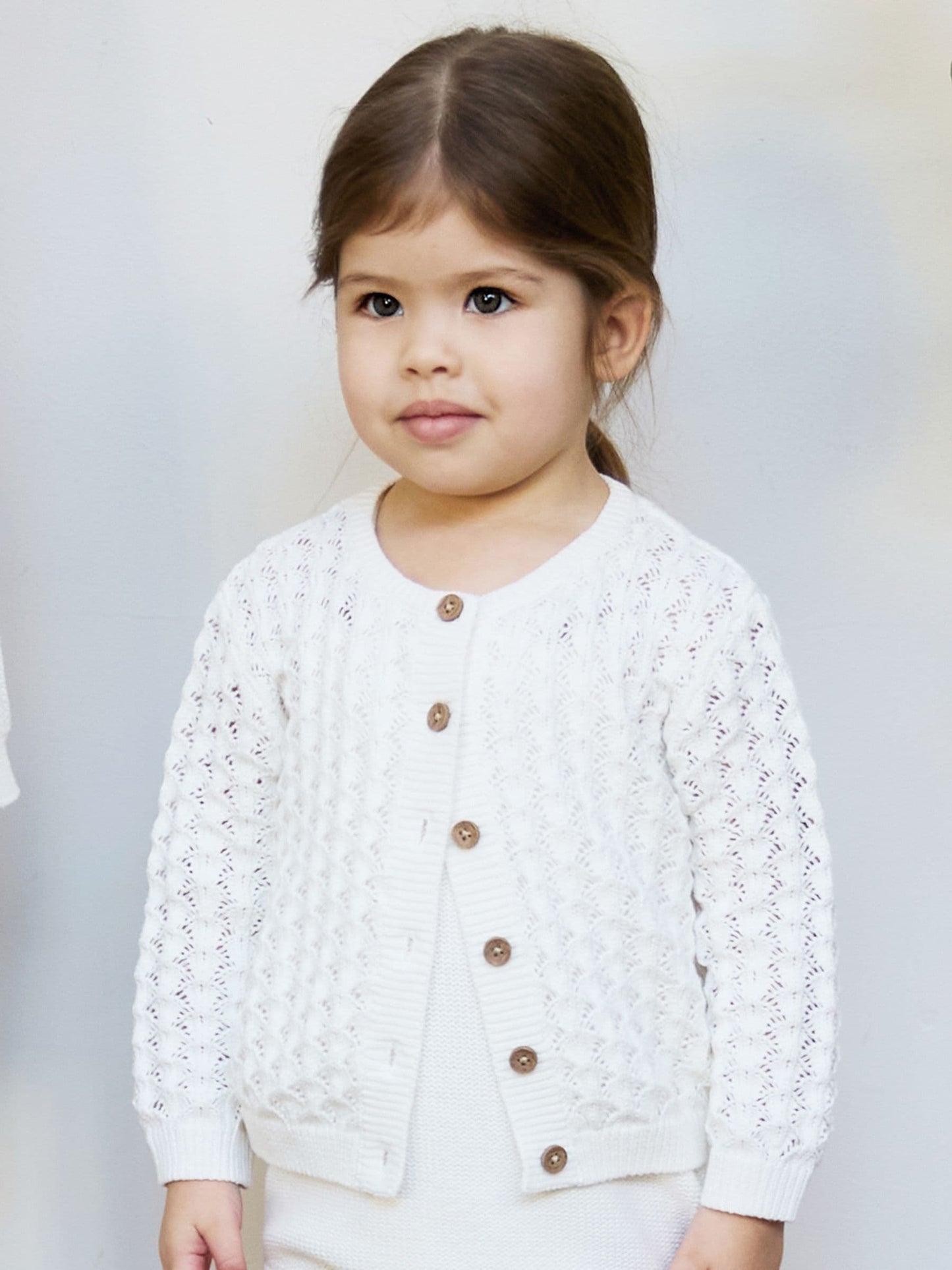 Dsiney Kidz - The Little Tailor Cream 100% Cotton Scallop Design Pointelle Cardigan image 3