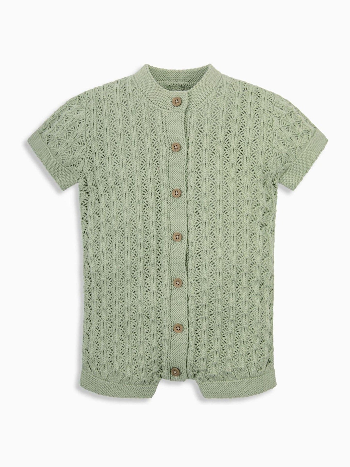 The Little Tailor Green Baby Scallop Design Pointelle Button Through 100% Cotton Romper image 3