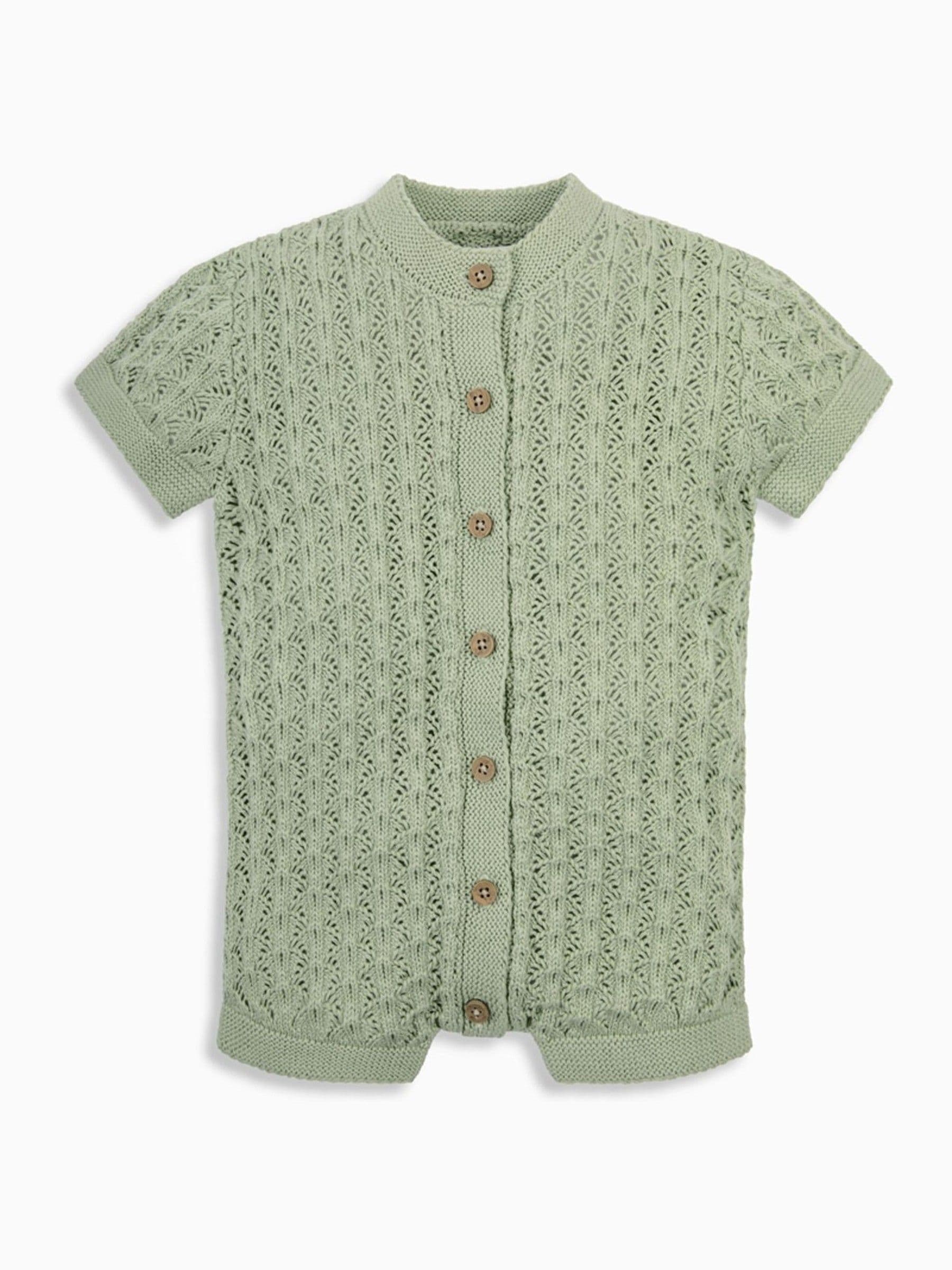 The Little Tailor Green Baby Scallop Design Pointelle Button Through 100% Cotton Romper image 3