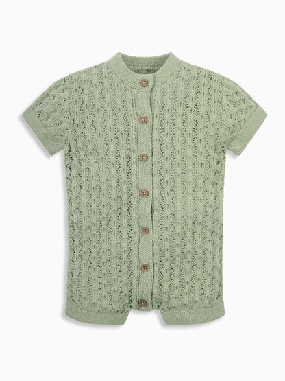 The Little Tailor Green Baby Scallop Design Pointelle Button Through 100% Cotton Romper image 3