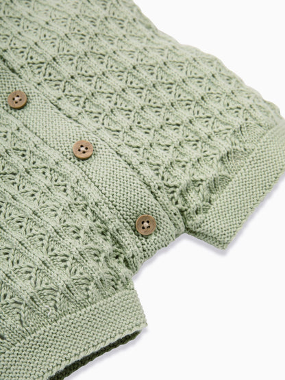 The Little Tailor Green Baby Scallop Design Pointelle Button Through 100% Cotton Romper image 6
