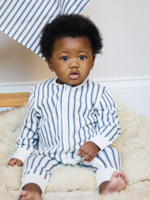 The Little Tailor Blue Front Zip Soft Sleepsuit image 1