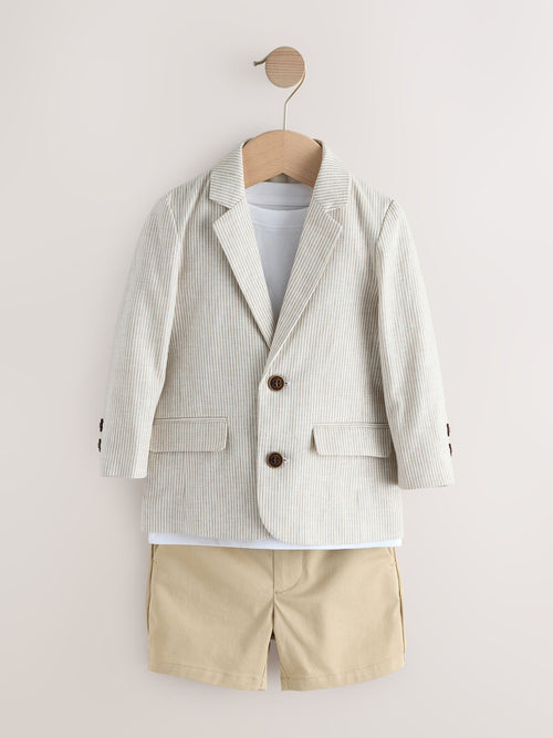 Neutral Stripe Linen Blend Blazer T-Shirt & Shorts Set (3mths-9yrs) image 1