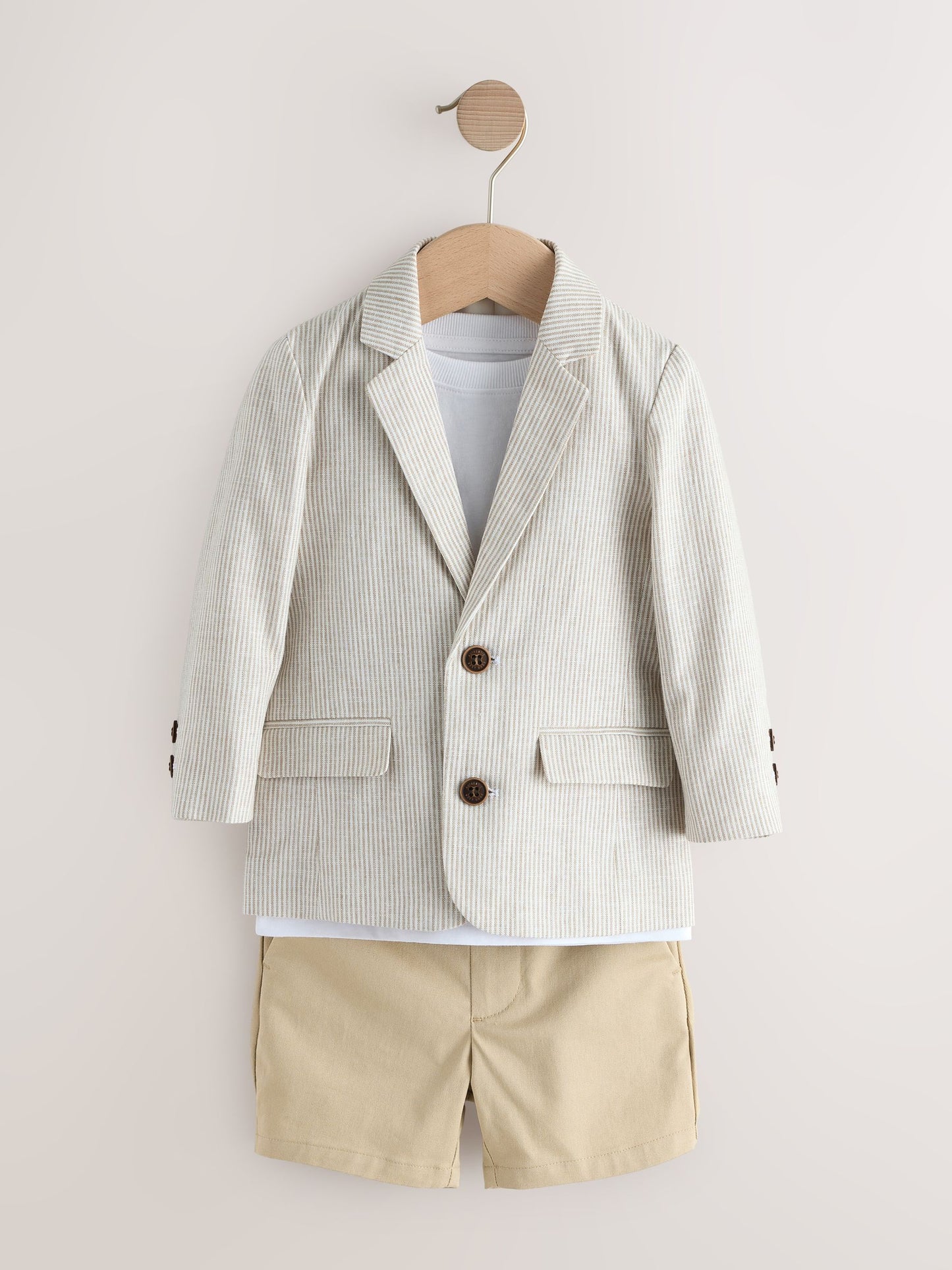 Neutral Stripe Linen Blend Blazer T-Shirt & Shorts Set (3mths-9yrs) image 1