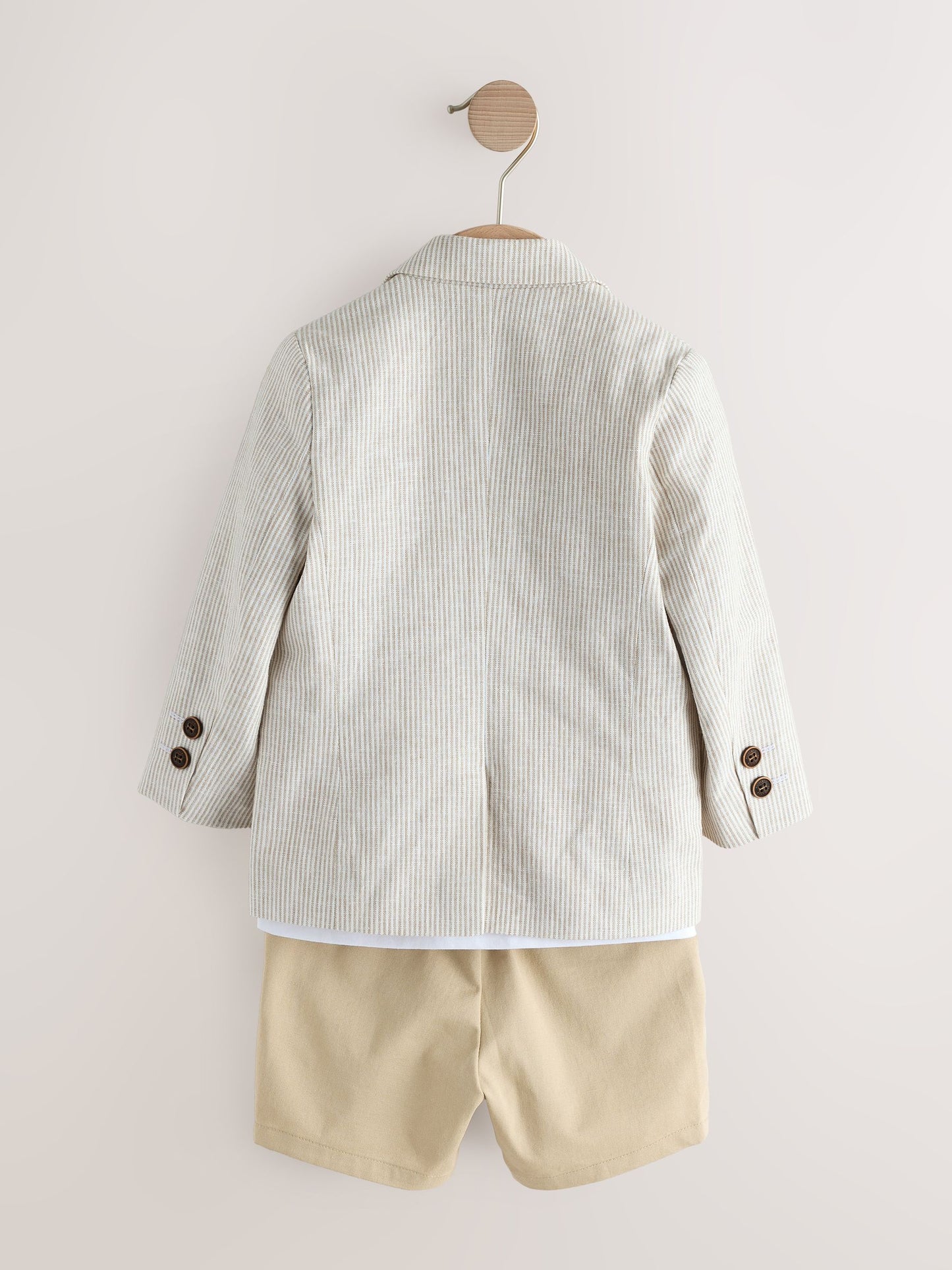 Neutral Stripe Linen Blend Blazer T-Shirt & Shorts Set (3mths-9yrs) image 2